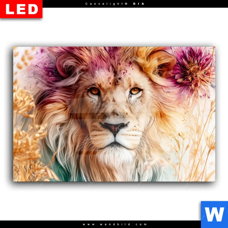 Wechselmotiv Acrylglas Canvalight® DIA | Florale Stärke – Der Löwe | Querformat