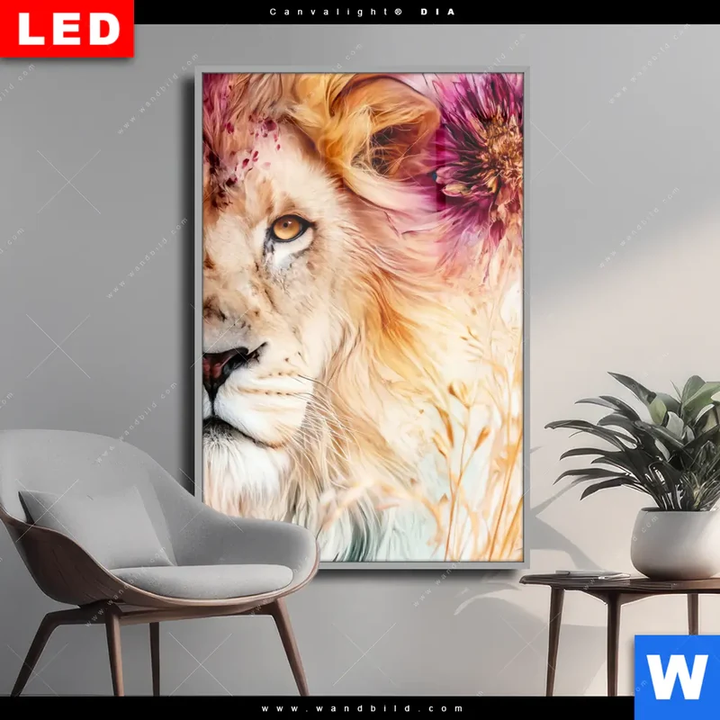 Wechselmotiv Acrylglas Canvalight® DIA | Florale Stärke – Der Löwe | Hochformat
