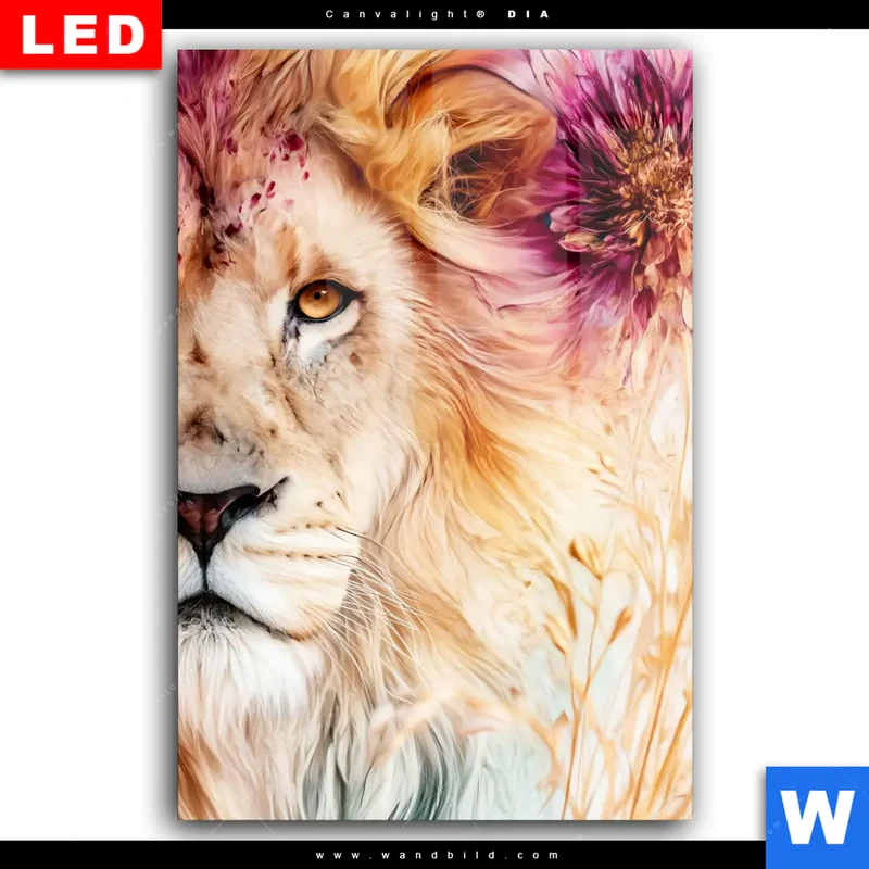 Wechselmotiv Acrylglas Canvalight® DIA | Florale Stärke – Der Löwe | Hochformat