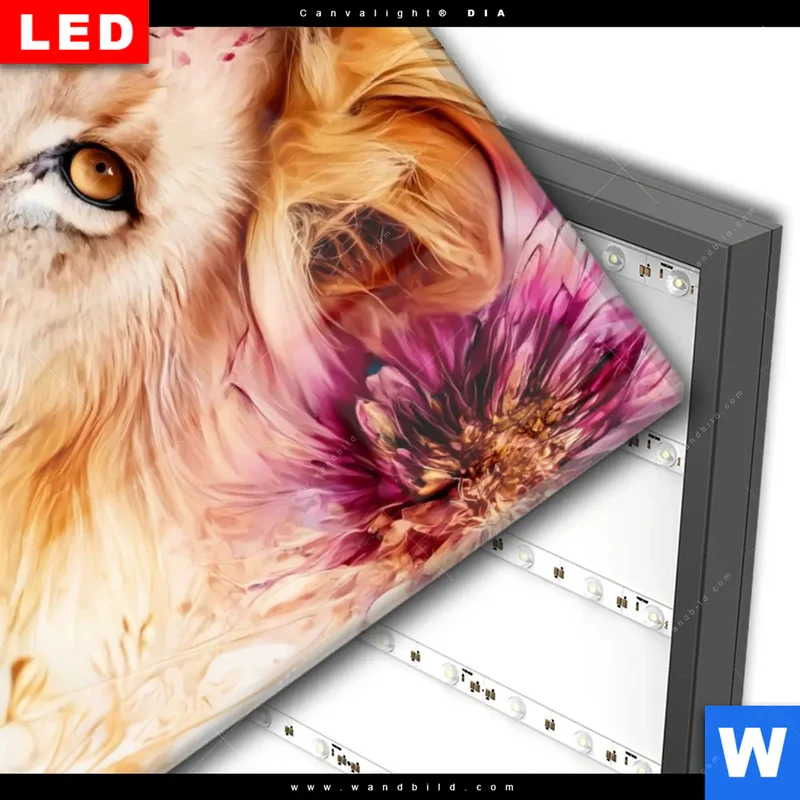 Wechselmotiv Acrylglas Canvalight® DIA | Florale Stärke – Der Löwe | Hochformat