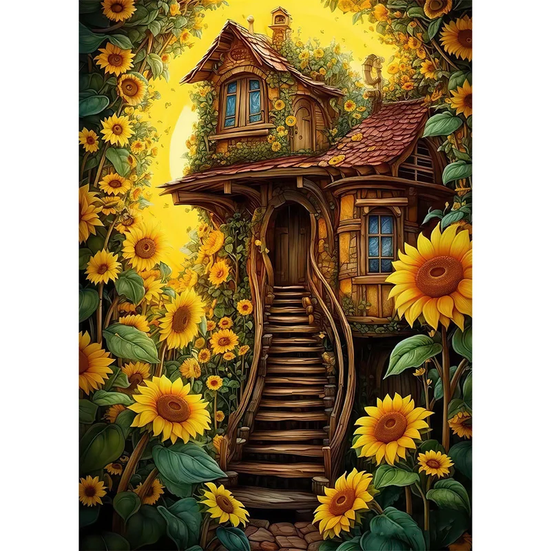 5D Diamond Painting – Sonnenblumen Hütte