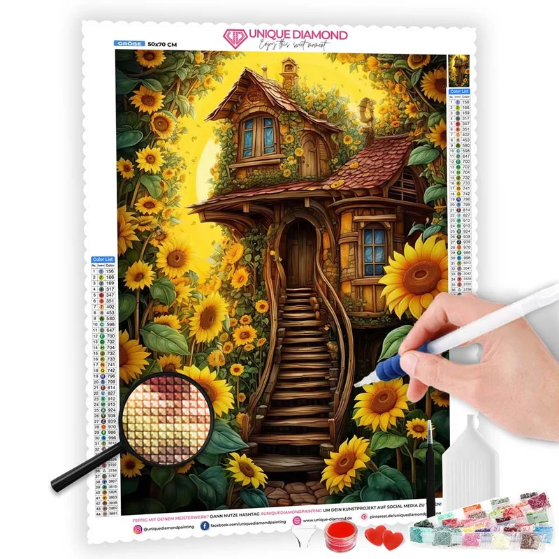 5D Diamond Painting – Sonnenblumen Hütte