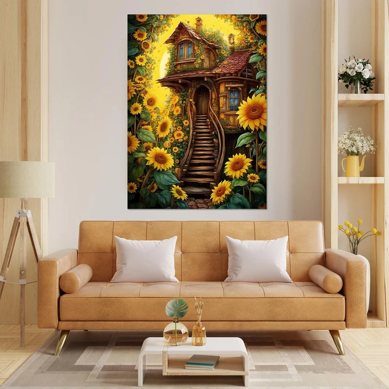 5D Diamond Painting – Sonnenblumen Hütte