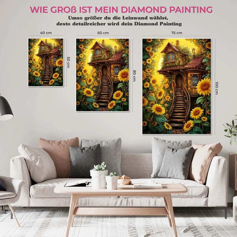 5D Diamond Painting – Sonnenblumen Hütte