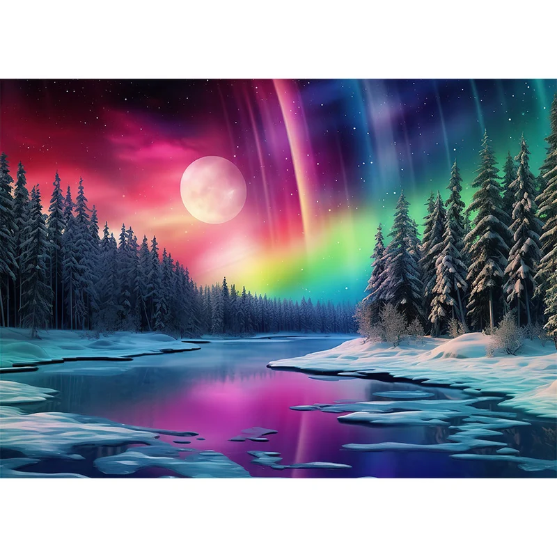 5D Diamond Painting – Fluss Mit Polarlichter
