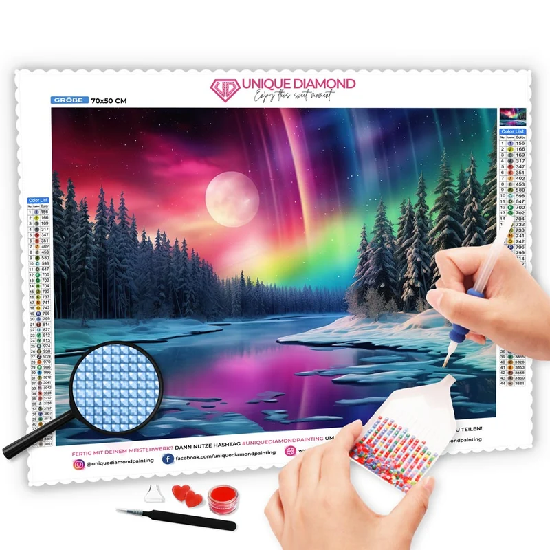 5D Diamond Painting – Fluss Mit Polarlichter