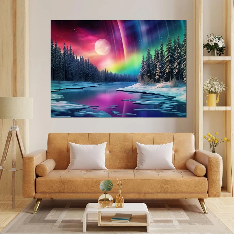 5D Diamond Painting – Fluss Mit Polarlichter