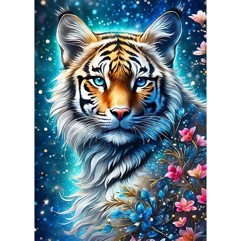 5D Diamond Painting – Tiger Mit Blumen