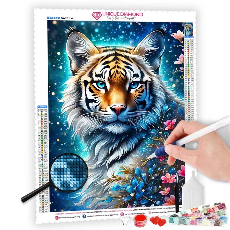 5D Diamond Painting – Tiger Mit Blumen