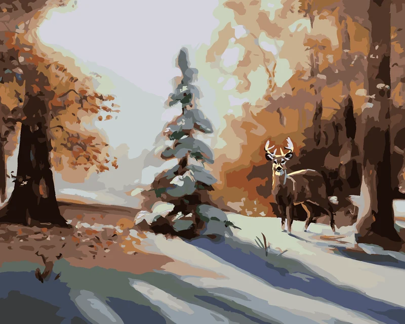 Diamond painting - HIRSCH AM SCHNEEBEDECKTEN BAUM (D. RUSTY RUST)