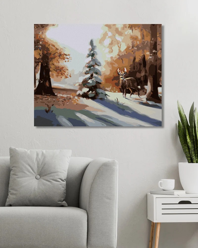 Diamond painting - HIRSCH AM SCHNEEBEDECKTEN BAUM (D. RUSTY RUST)