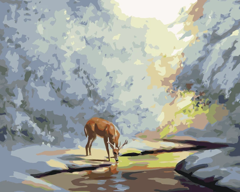 Diamond painting - HIRSCH, DER AUS EINEM GEFRORENEN BACH TRINKT (D. RUSTY RUST)