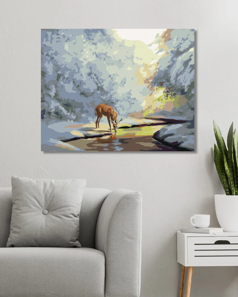 Diamond painting - HIRSCH, DER AUS EINEM GEFRORENEN BACH TRINKT (D. RUSTY RUST)