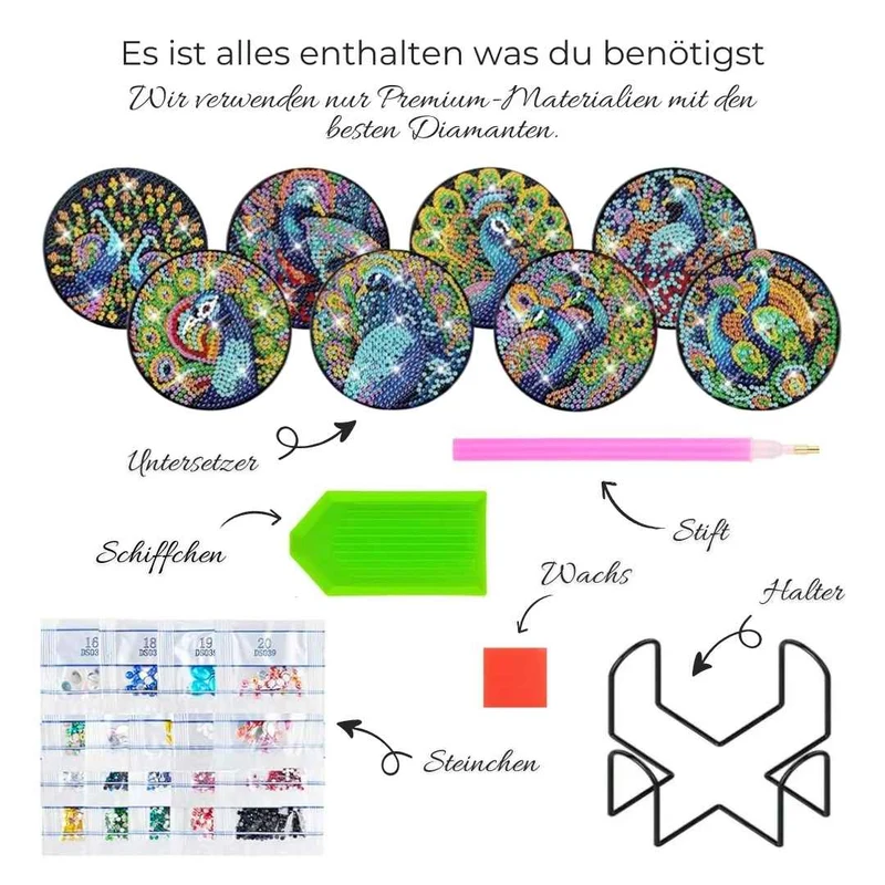 5D Diamond Painting Untersetzer Pfauen