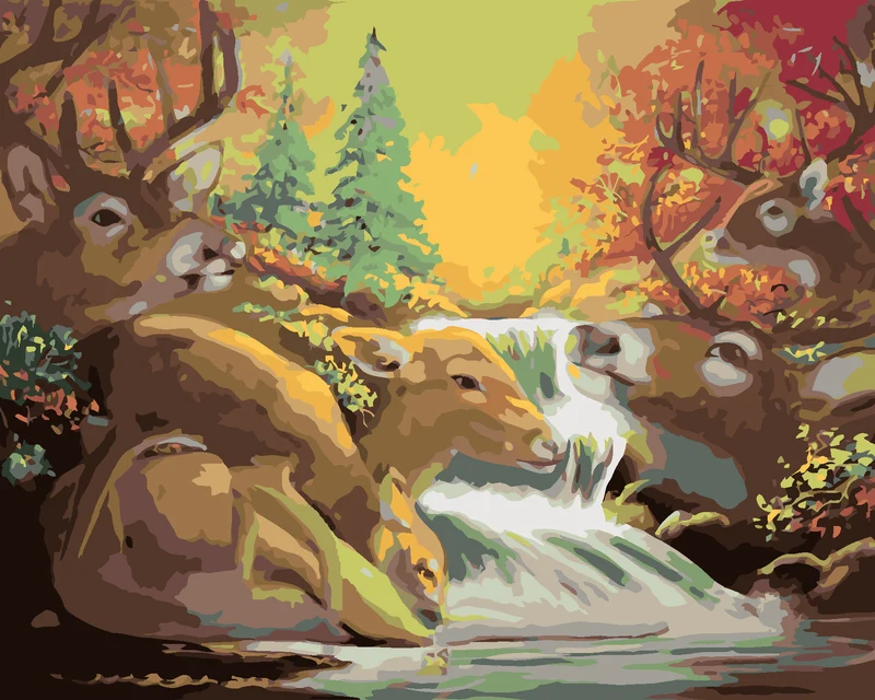 Diamond painting - HIRSCH UND WASSERFALL (D. RUSTY RUST)