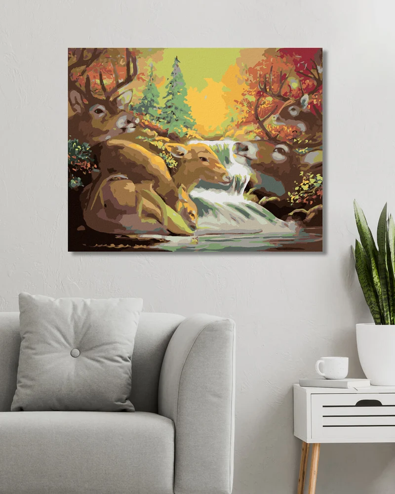 Diamond painting - HIRSCH UND WASSERFALL (D. RUSTY RUST)