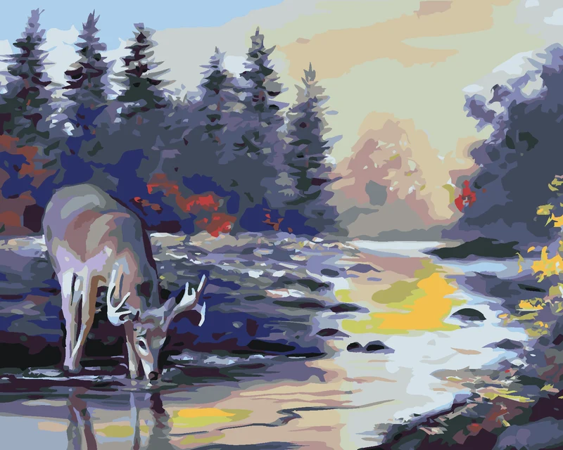 Diamond painting - HIRSCH, DER AUS EINEM BACH TRINKT (D. RUSTY RUST)
