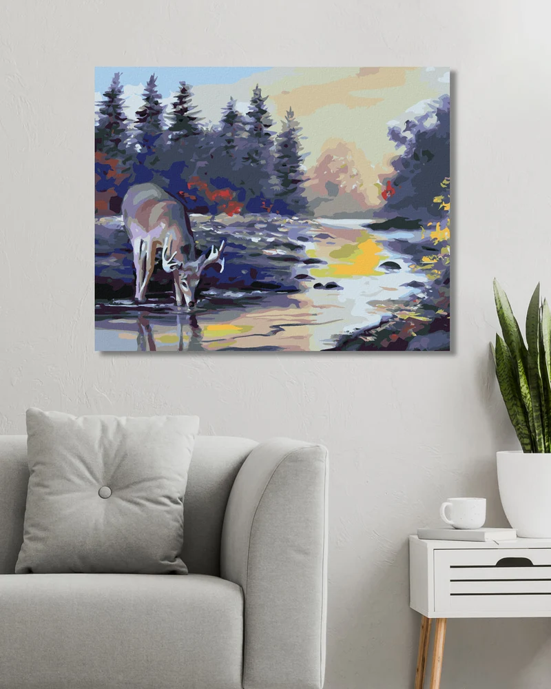 Diamond painting - HIRSCH, DER AUS EINEM BACH TRINKT (D. RUSTY RUST)