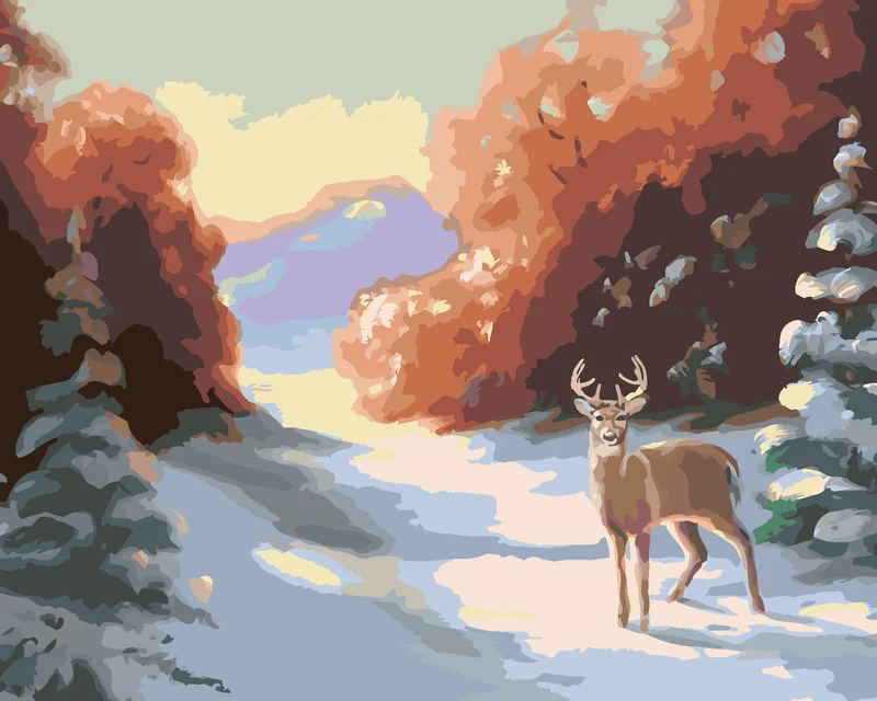 Diamond painting - HIRSCH UND VERSCHNEITE FICHTEN IM WALD (D. RUSTY RUST)