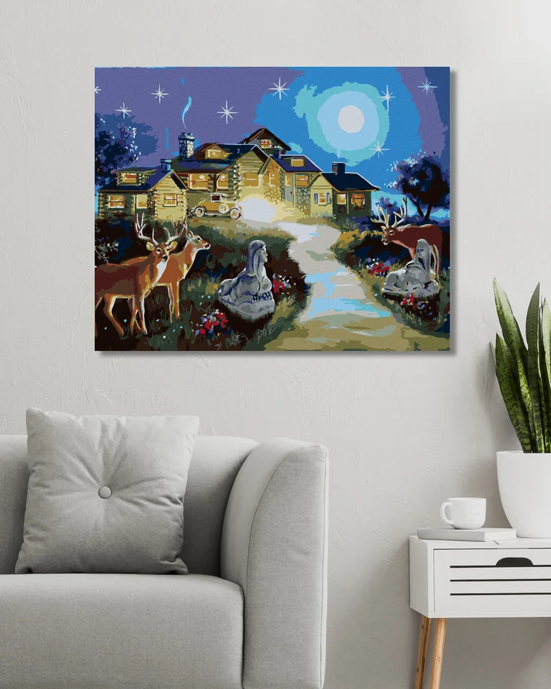 Diamond painting - HIRSCH UND HIRSCHKUH BEIM HAUS (D. RUSTY RUST)