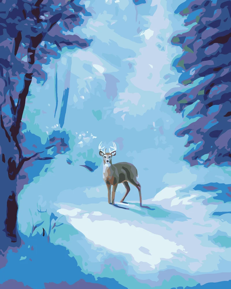 Diamond painting - HIRSCH UND DER GEHEIMNISVOLLE WINTERWALD (D. RUSTY RUST)