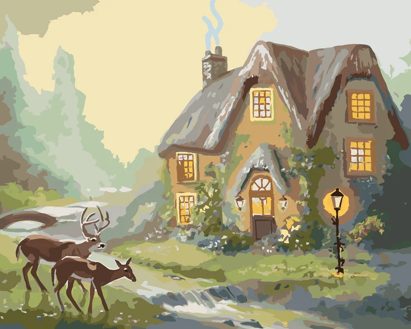 Diamond painting - HIRSCH UND HIRSCHKUH AM WALDHAUS (D. RUSTY RUST)
