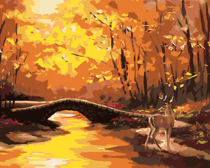 Diamond painting - HIRSCH UND EINE STEINBRÜCKE IM HERBST (D. RUSTY RUST)