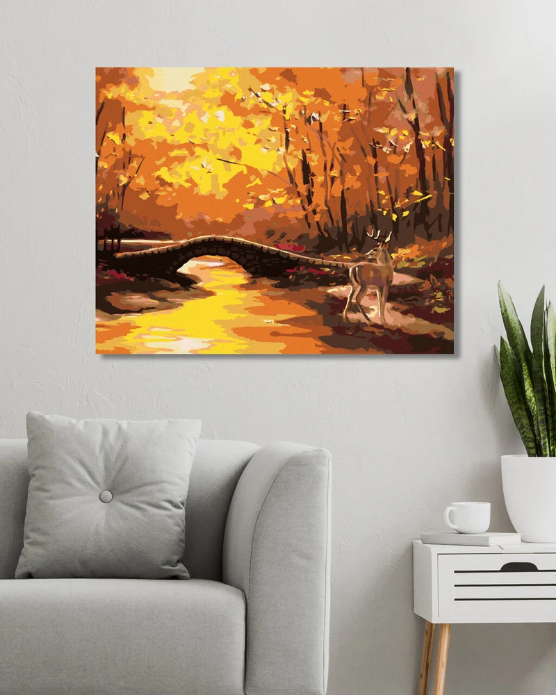 Diamond painting - HIRSCH UND EINE STEINBRÜCKE IM HERBST (D. RUSTY RUST)