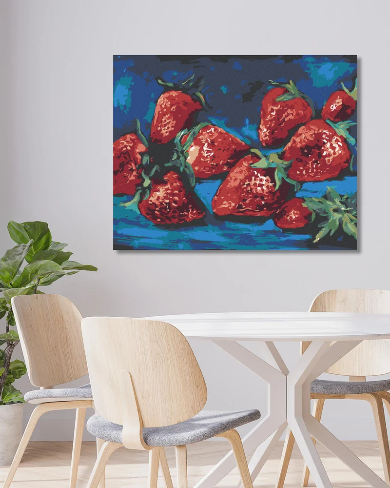 Diamond painting - ERDBEEREN AUF BLAUEM HINTERGRUND