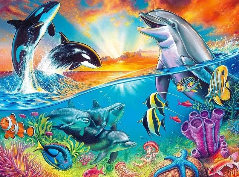 Delfine im Meer - Voll AB 5D DIY Diamond Painting