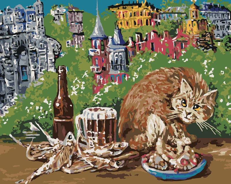 Diamond painting - KATZE MIT FUTTER AUF DEM TISCH