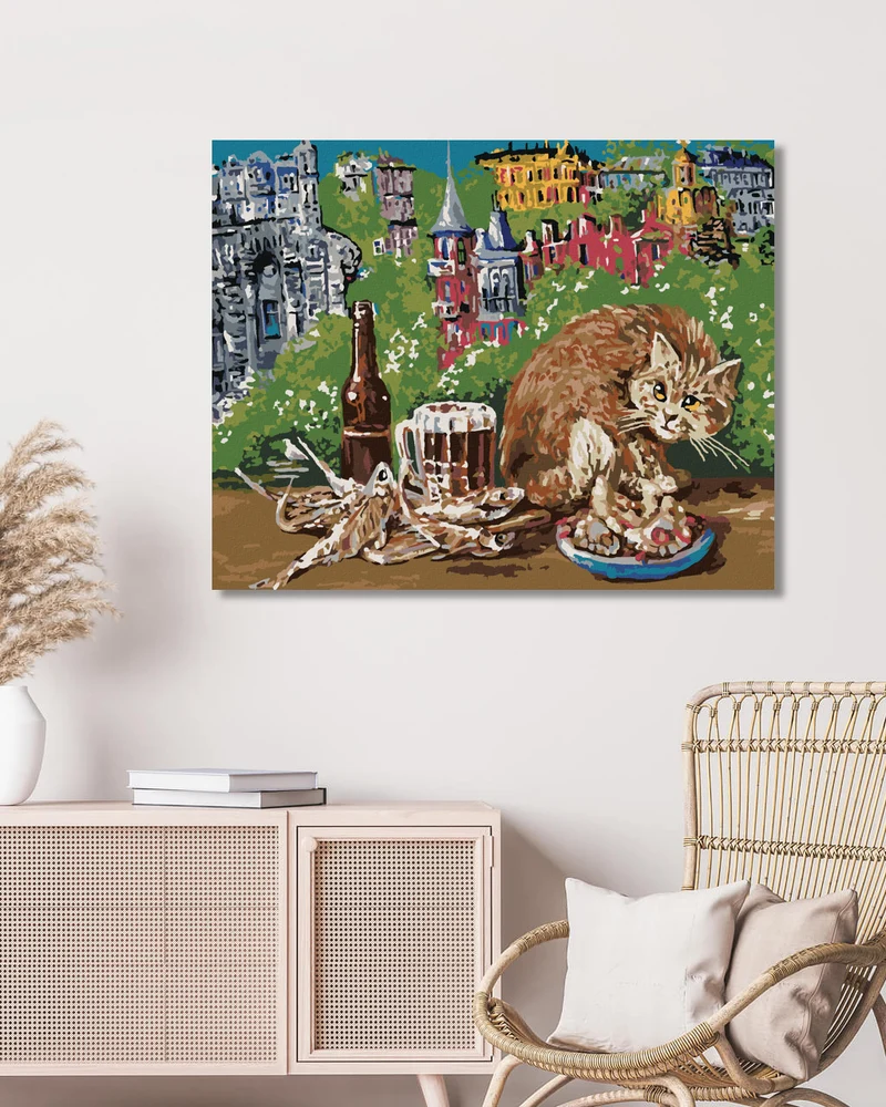 Diamond painting - KATZE MIT FUTTER AUF DEM TISCH