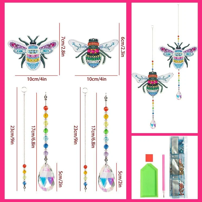 5D Diamond Painting Kristall Windspiel Bunte Bienen 2 Stück