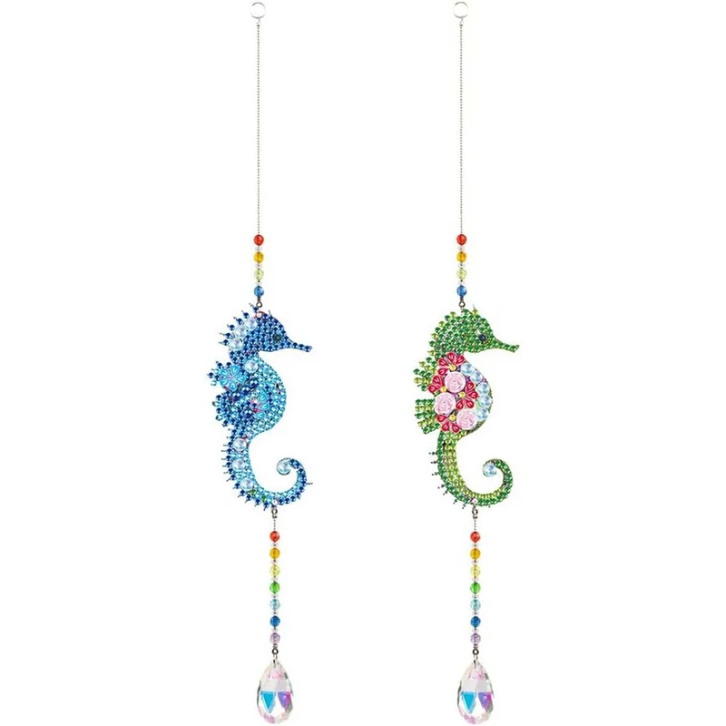 5D Diamond Painting Kristall-Windspiel – Seepferdchen-Duo im Meeresglanz