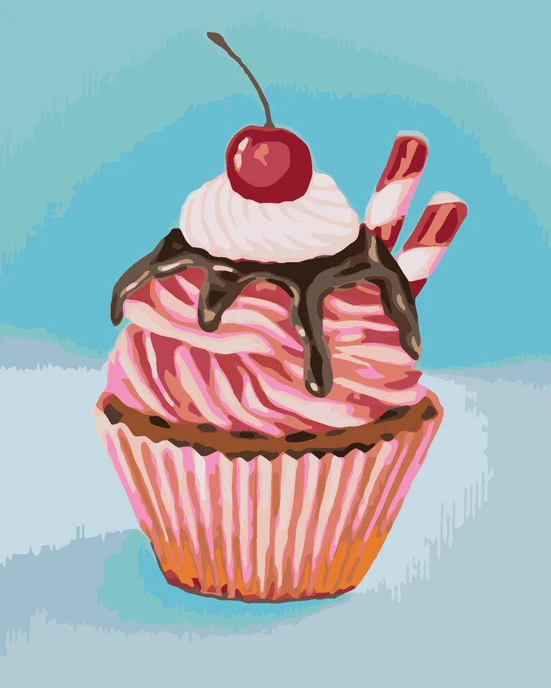 Diamond painting - ERDBEERCUPCAKE MIT LAKRITZSTANGE (MYROSLAVA VOLOSCHUK)