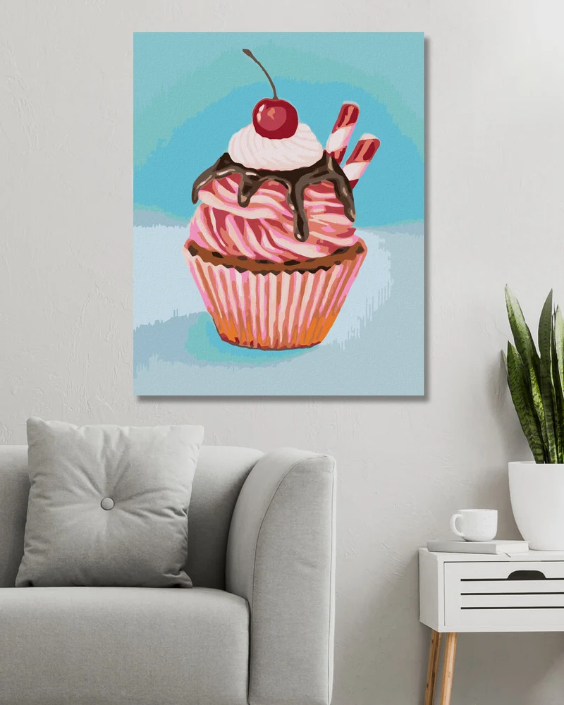 Diamond painting - ERDBEERCUPCAKE MIT LAKRITZSTANGE (MYROSLAVA VOLOSCHUK)