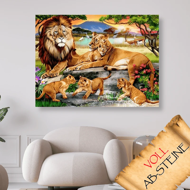 Löwen Familie - Voll AB 5D DIY Diamond Painting