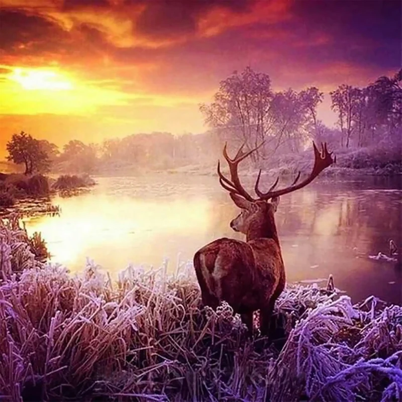Diamond Painting - Hirsch im Sonnenaufgang