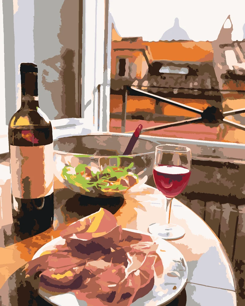 Diamond painting - ITALIENISCHES ABENDESSEN AM FENSTER