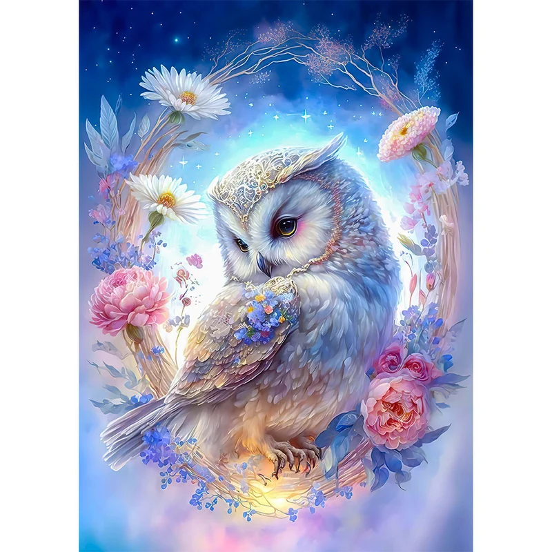 5D Diamond Painting – Eule mit Blumen