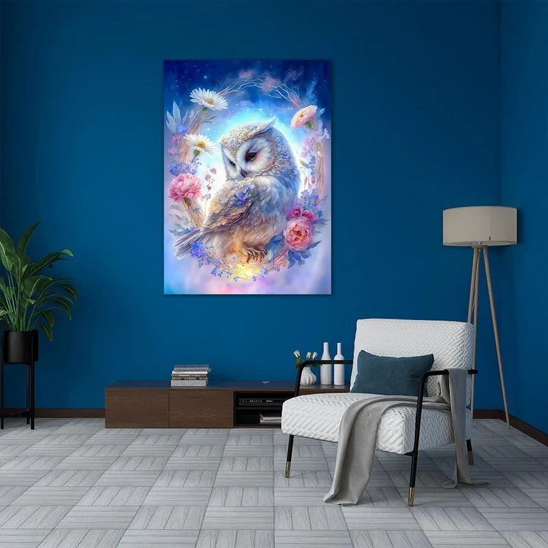 5D Diamond Painting – Eule mit Blumen