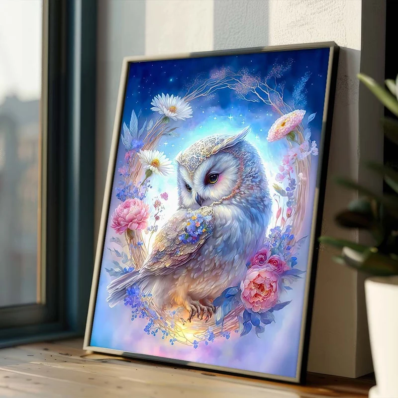 5D Diamond Painting – Eule mit Blumen