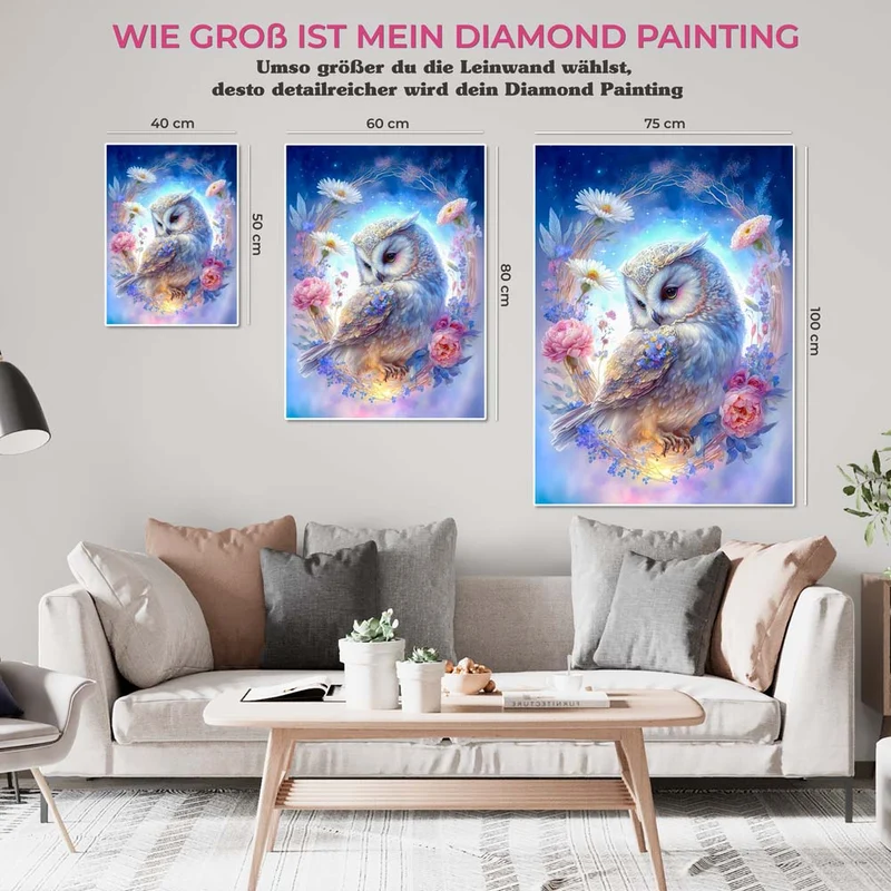 5D Diamond Painting – Eule mit Blumen