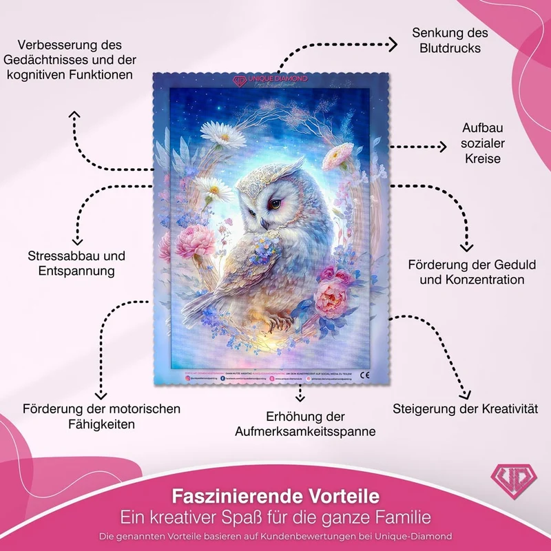 5D Diamond Painting – Eule mit Blumen