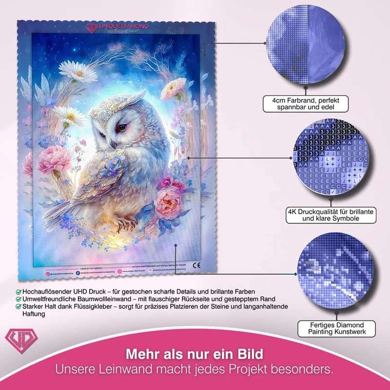 5D Diamond Painting – Eule mit Blumen