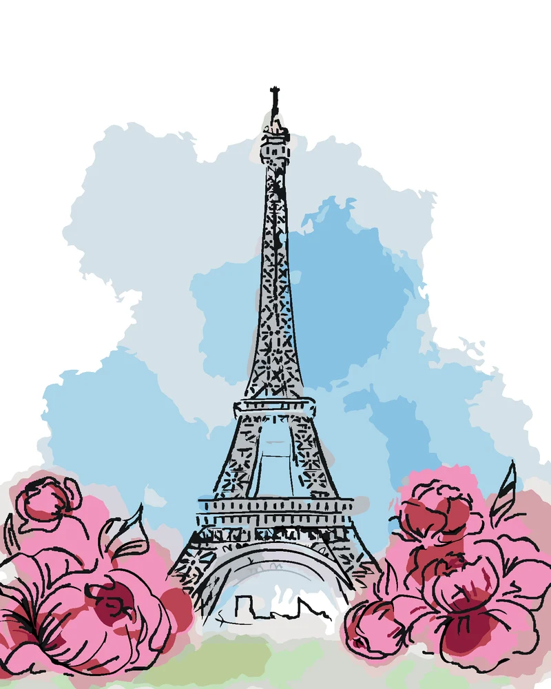 Diamond painting - EIFFELTURM IN PARIS MIT ROSA BLUMEN
