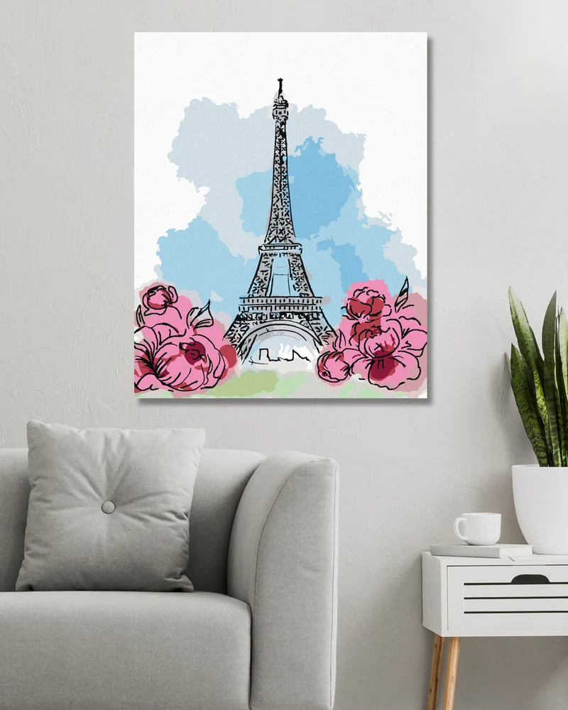 Diamond painting - EIFFELTURM IN PARIS MIT ROSA BLUMEN