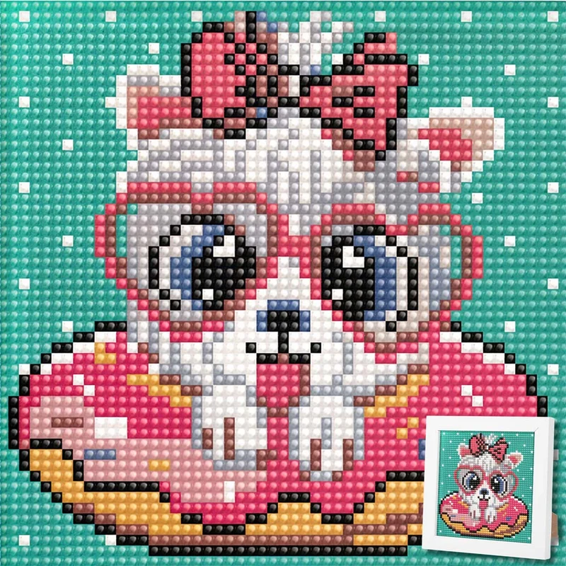 5D Diamond Painting Mini-Bild – Pudelmädchen Bella im Donut-Look