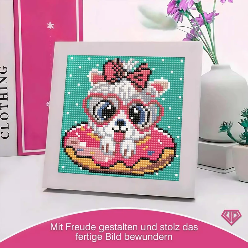 5D Diamond Painting Mini-Bild – Pudelmädchen Bella im Donut-Look