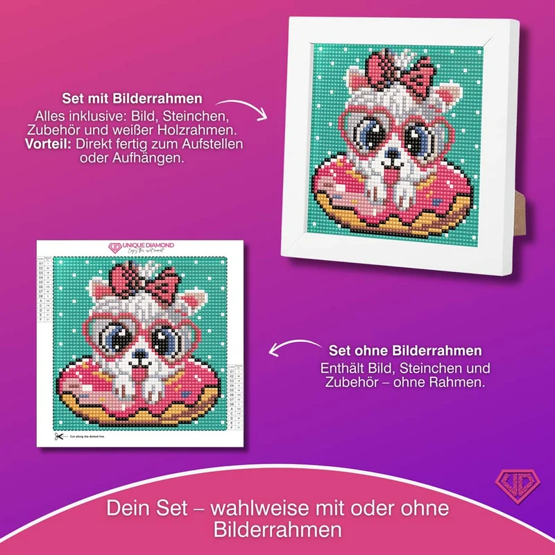 5D Diamond Painting Mini-Bild – Pudelmädchen Bella im Donut-Look